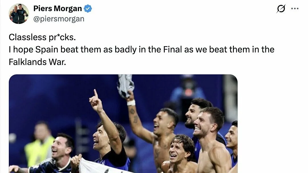 Nhà báo Piers Morgan hy vọng Argentina thất bại giống trận chiến Falklands
